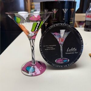Lolita Martini Glass - “Shopaholic Too” Pink, Green, Black Design